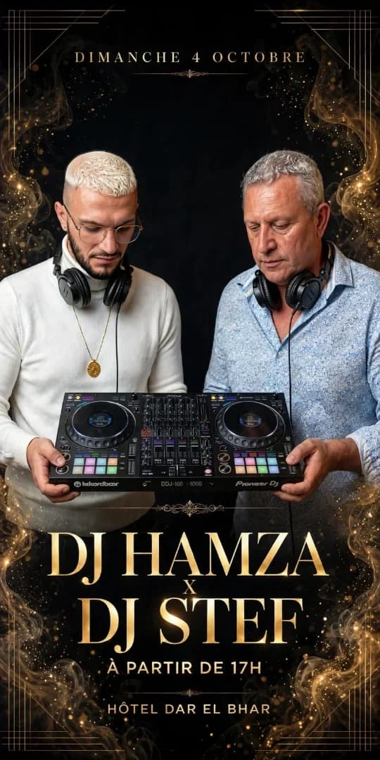 DJ Hamza Djerba, DJ Stef Djerba, DJ-Abend im Dar El Bhar, Beach Bar Pied Dans L'Eau, Veranstaltung am 4. Oktober Djerba. · Dar El Bhar, Djerba