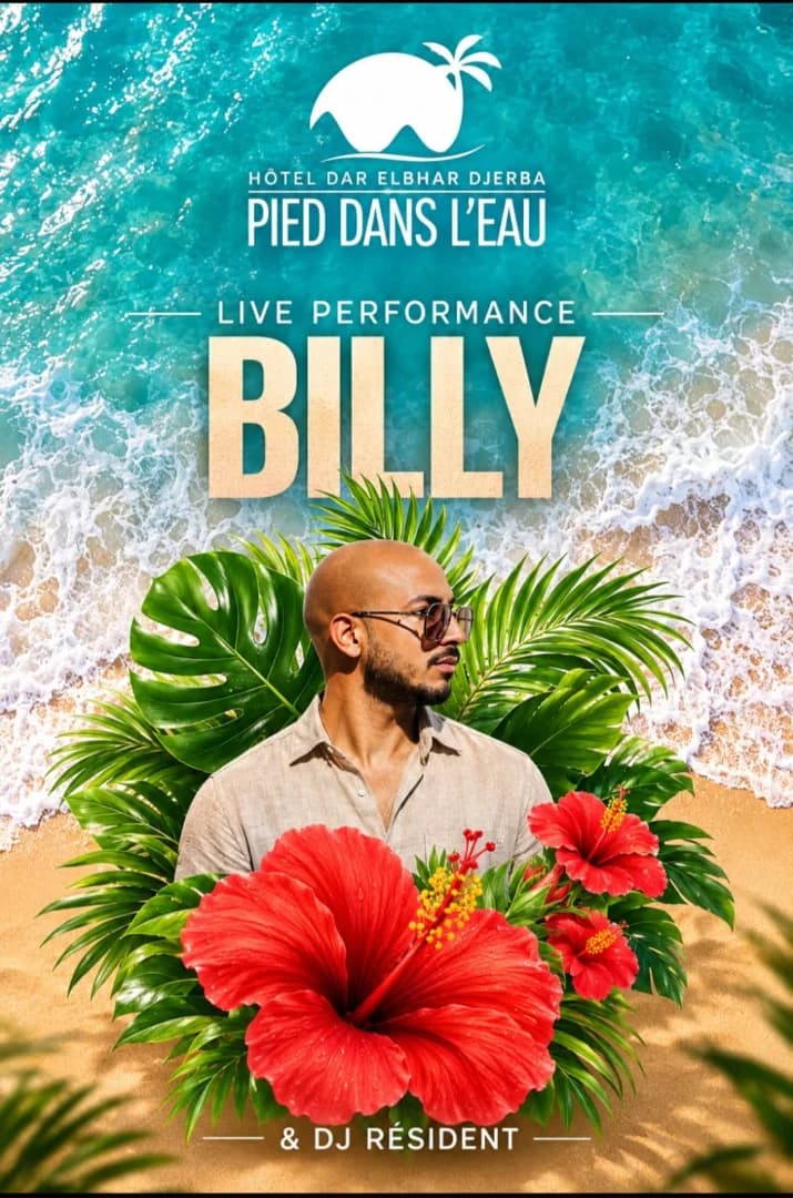 Live-Konzert Billy in Djerba – Beach Bar Pied Dans L'Eau | Hôtel Dar El Bhar · Dar El Bhar, Djerba